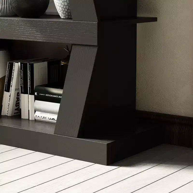 Libreria a giorno, mensola decorativa dalla forma particolare, contenitore multifunzionale con più vani, nera