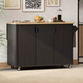 51W Modern Rolling Kitchen Island Kitchen Storage Cart on Lockable Wheels with Drop Leaf, Storage Racks, Towel Rack, White Ash/Black Ash-ModernLuxe