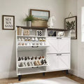Shoe Storage, Freestanding Shoe Cabinet Storage with 4 Flip Drawers and Barn Door Design, Slim Narrow Shoe Rack Dresser, Shoe Organizer