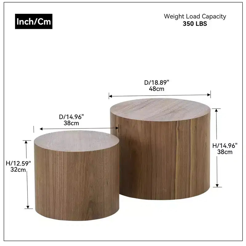 2-Piece Round Coffee Table Set No Assembly Living Room Office Bedroom