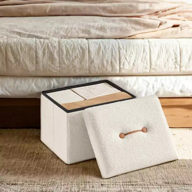 Mały składany puf ze schowkiem i podnóżkiem, 12.2 x 16.1 x 12.2 Inches, solidny puf z ukrytym schowkiem, wytrzymuje obciążenie do 286 lb