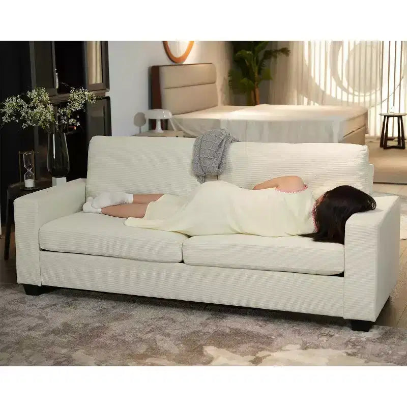 Sofa „Cloud” z głębokim siedziskiem, 84 cale – nowoczesna sofa tapicerowana sztruksem z szerokimi podłokietnikami do salonu (beżowa)