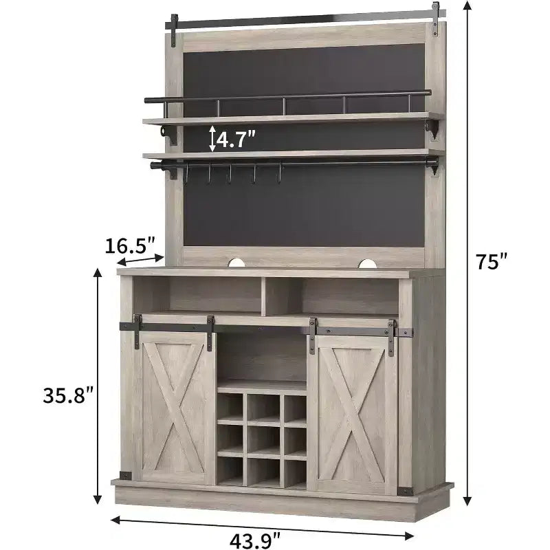 Credenza alta da 75 per caffè, grande dispensa contenitore per cucina, mobile bianco da caffè con ante e porta scorrevole stile fienile