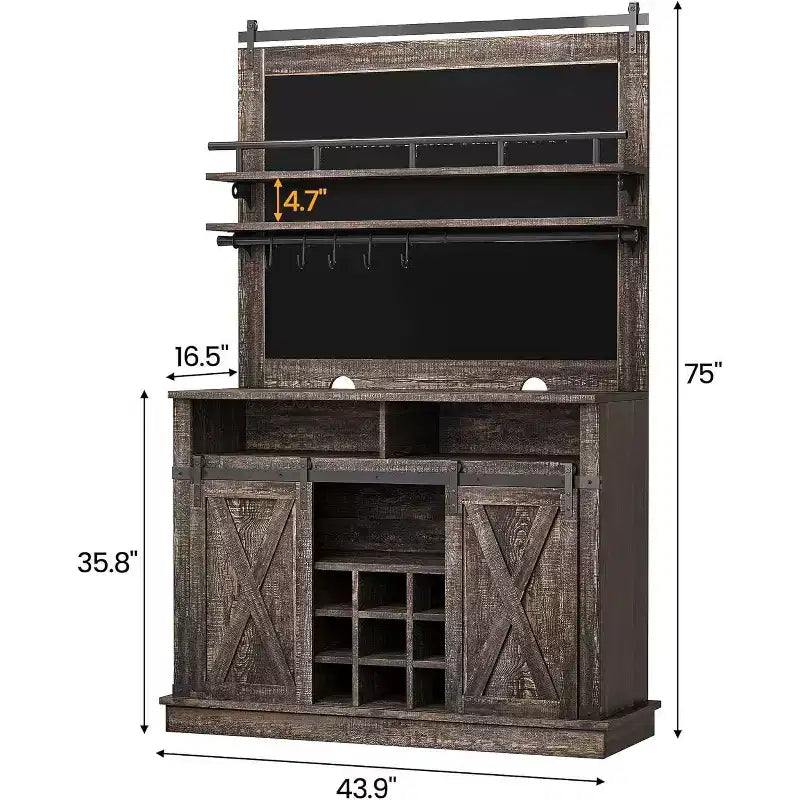 Credenza alta da 75 per caffè, grande dispensa contenitore per cucina, mobile bianco da caffè con ante e porta scorrevole stile fienile