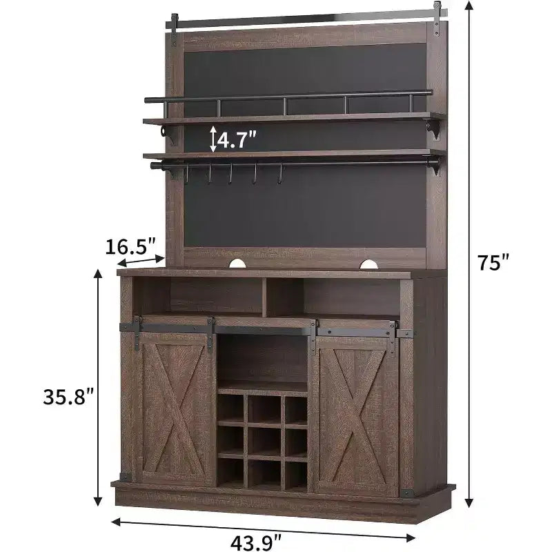 Credenza alta da 75 per caffè, grande dispensa contenitore per cucina, mobile bianco da caffè con ante e porta scorrevole stile fienile