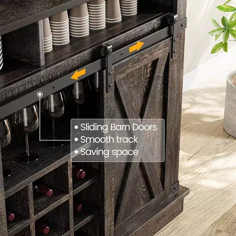 Credenza alta da 75 per caffè, grande dispensa contenitore per cucina, mobile bianco da caffè con ante e porta scorrevole stile fienile