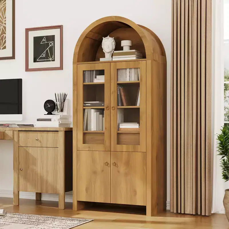 Armadietto ad arco alto 71 pollici con ante, dispensa da cucina ad arco con cassetto nascosto e ripiani regolabili, mobile moderno contenitore ed espositivo