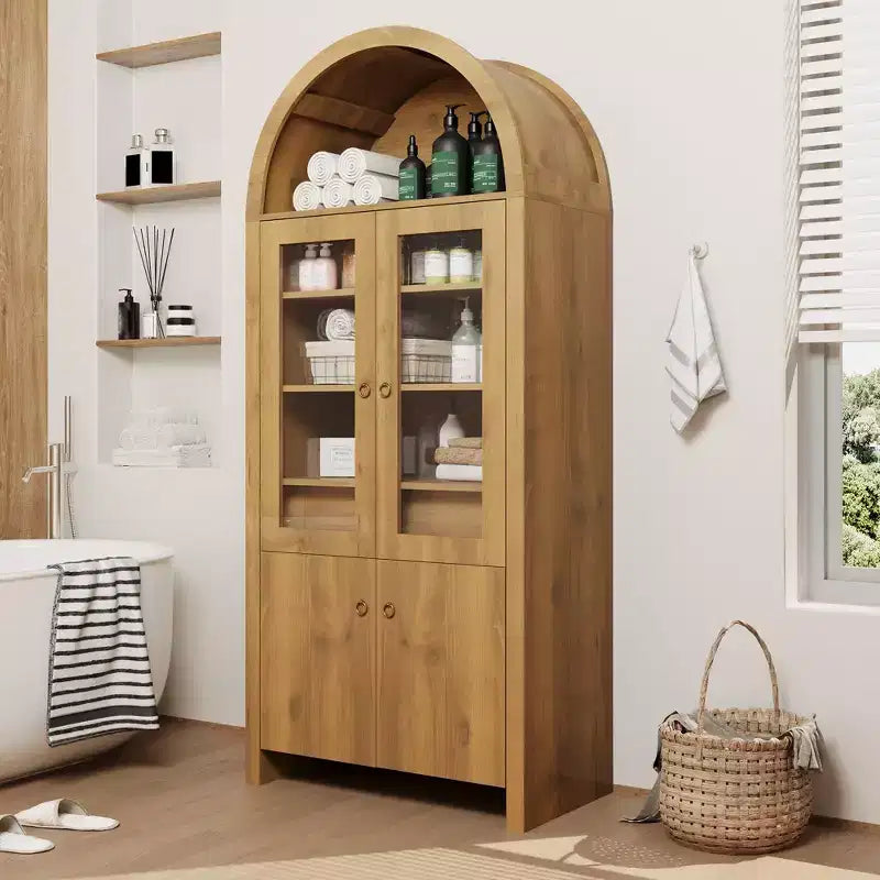 Armadietto ad arco alto 71 pollici con ante, dispensa da cucina ad arco con cassetto nascosto e ripiani regolabili, mobile moderno contenitore ed espositivo