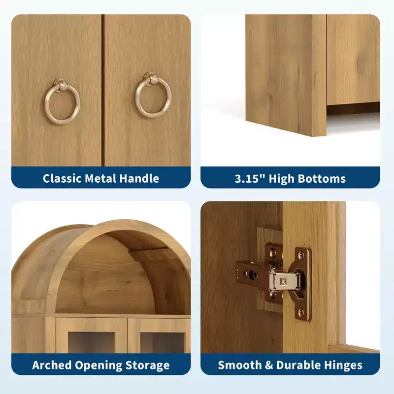 Armadietto ad arco alto 71 pollici con ante, dispensa da cucina ad arco con cassetto nascosto e ripiani regolabili, mobile moderno contenitore ed espositivo