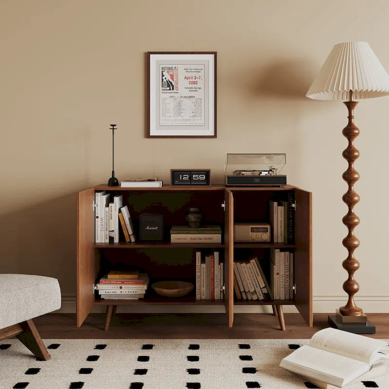 Mobile contenitore da ingresso, mobile porta TV in stile rustico, credenza decorativa con ante e ripiani
