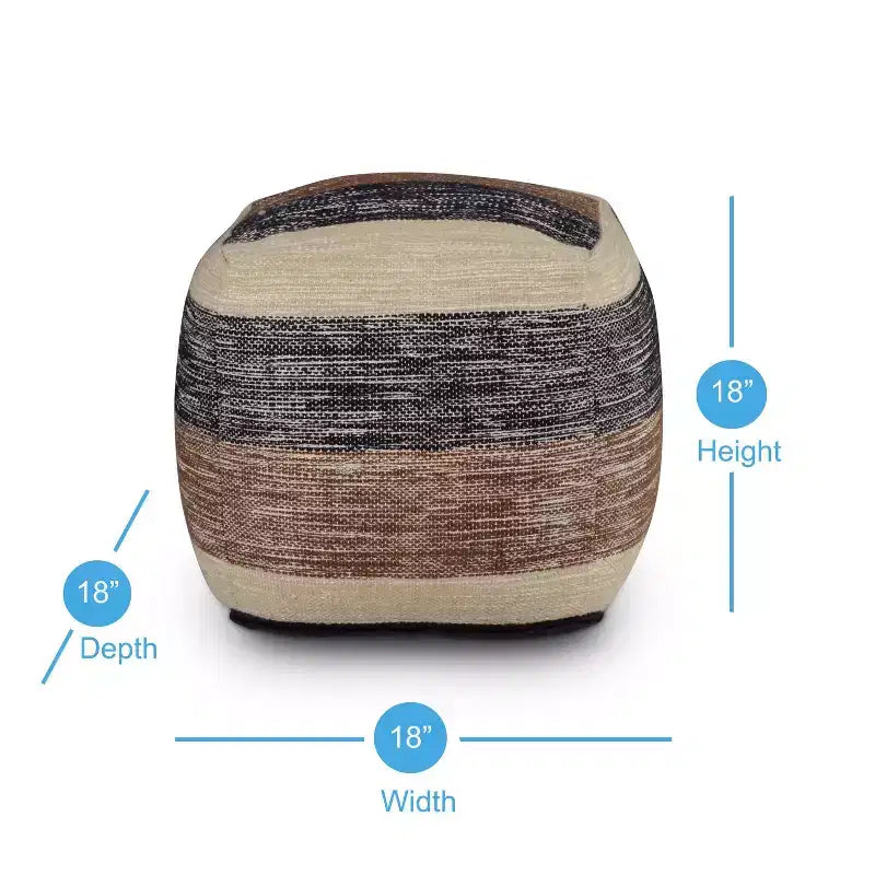Pouf quadrato intrecciato a mano (beige/marrone/nero)