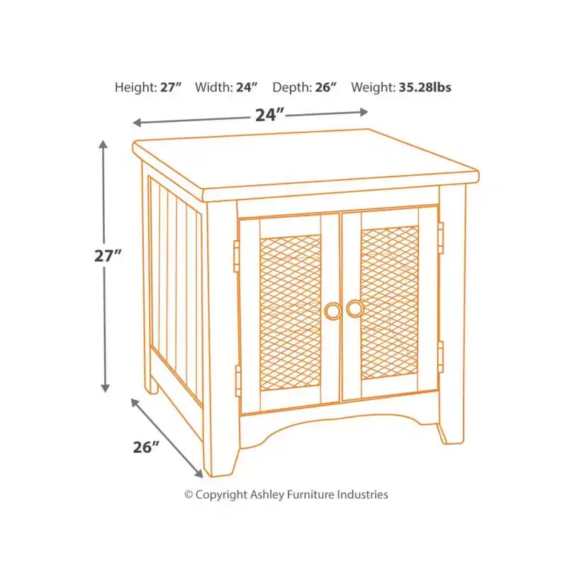 Tavolino moderno (bianco/marrone) con funzione contenitore, gambe in legno e design a doppia anta.