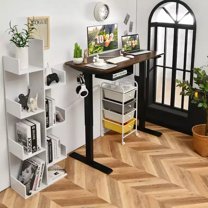 Regulowane biurko elektryczne z regulacją wysokości, 48'', z panelem sterowania i portem USB, rustykalne\orzech