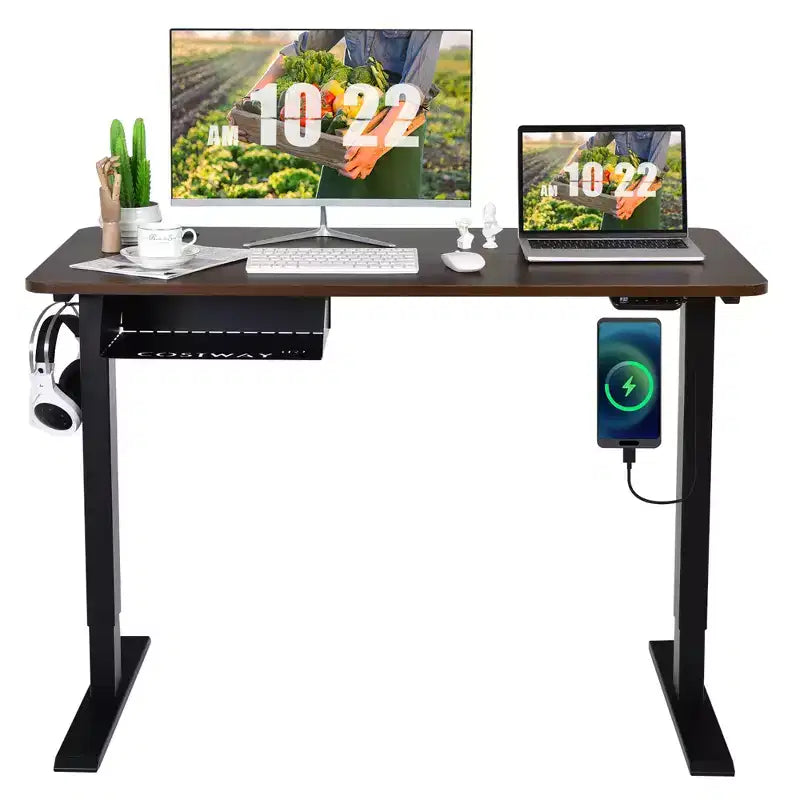 48'' Electric Standing Desk Height Adjustable w/ Control Panel & USB Port Rustic\Walnut
