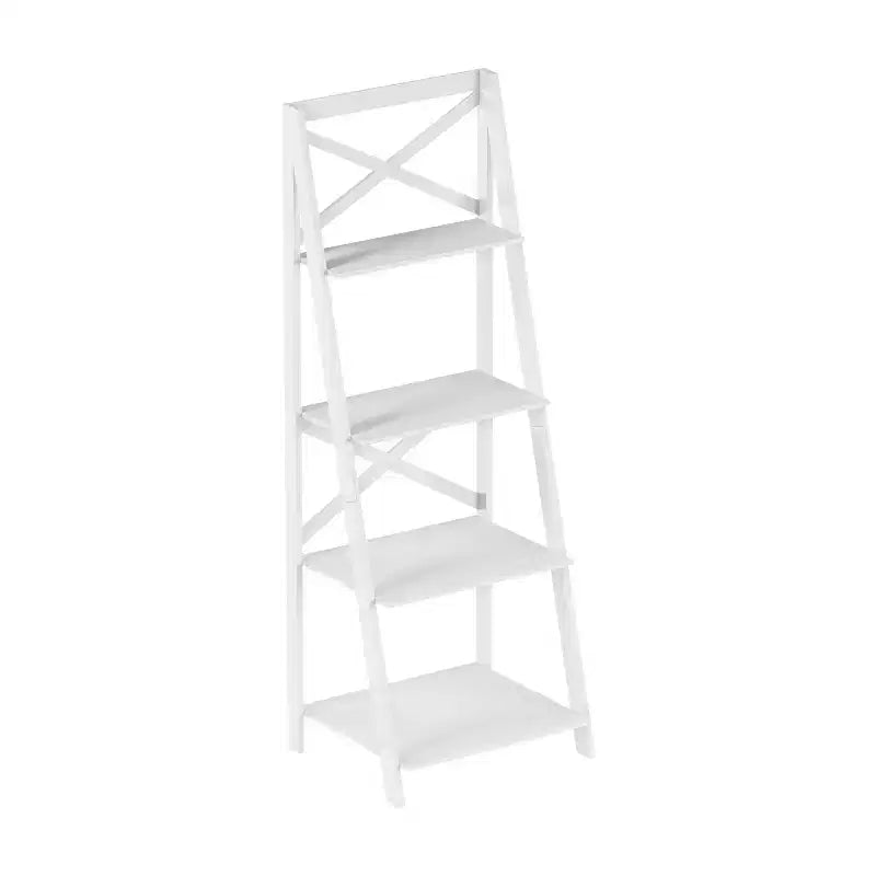 4-Tier Ladder Bookshelf with X-Back Frame  Freestanding Bookcase, White