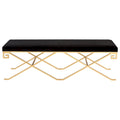 Panca in stile glamour — velluto nero con finitura in foglia d’oro (Dimensioni: 59" W x 21" D x 20" H)