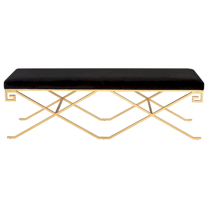 SAFAVIEH Couture Shaista Black Velvet/ Gold Leaf Glam Bench - 59Wx21Dx20H