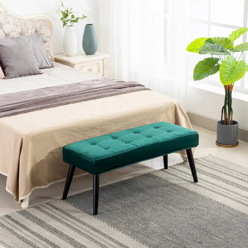 Velvet Upholstered Button Tufted Bench Ottoman