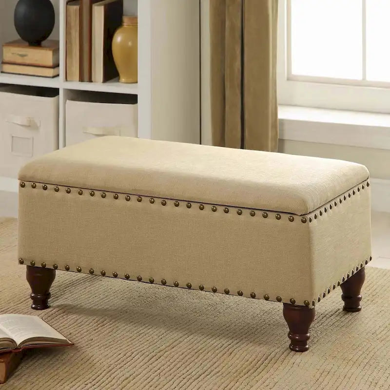 Copper Grove Muscari Vanilla Linen Nailhead Storage Bench