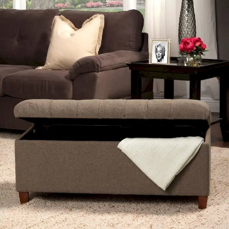 Brown Tufted Storage Bench