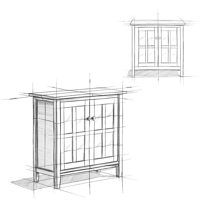 Mobile contenitore basso di transizione in legno massello, largo 32 pollici — 32" W x 14" D x 31" H
