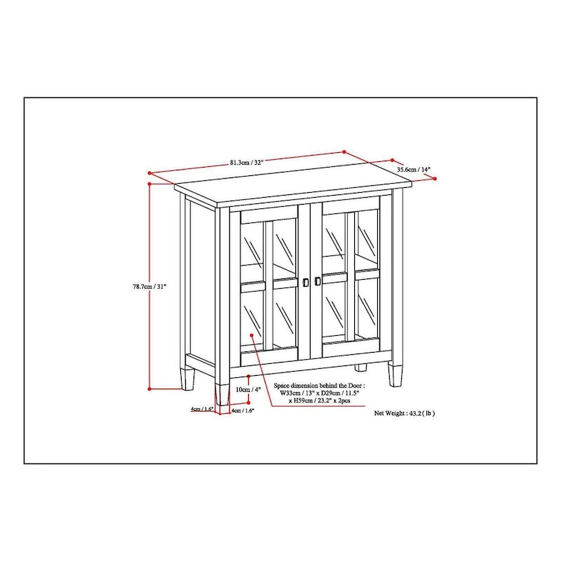 Mobile contenitore basso di transizione in legno massello, largo 32 pollici — 32" W x 14" D x 31" H