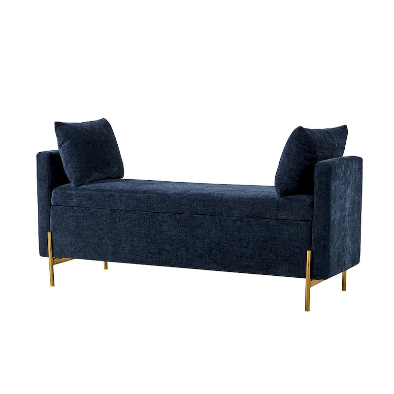 Upholstered Flip-Top Storage Bench (with Two Bolsters and Armrests)