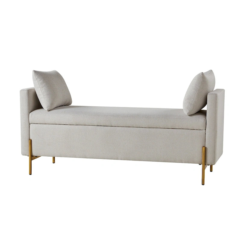 Upholstered Flip-Top Storage Bench (with Two Bolsters and Armrests)