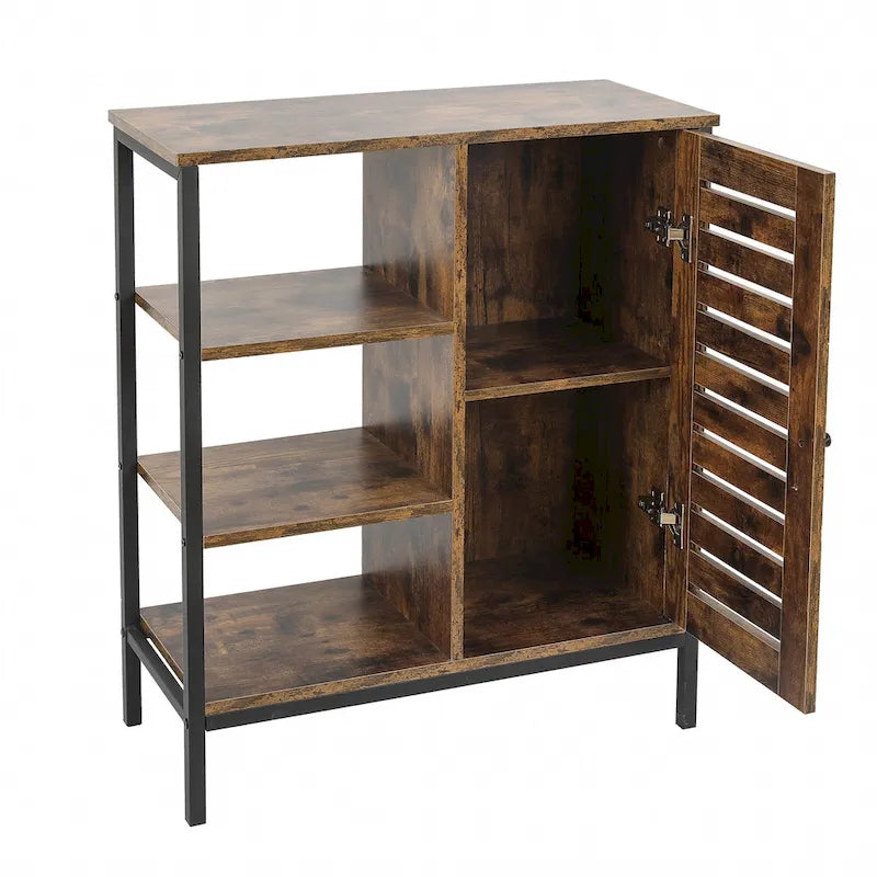 Walnut Finish Manufactured Wood 3-Shelf and 1-Door Storage Cabinet