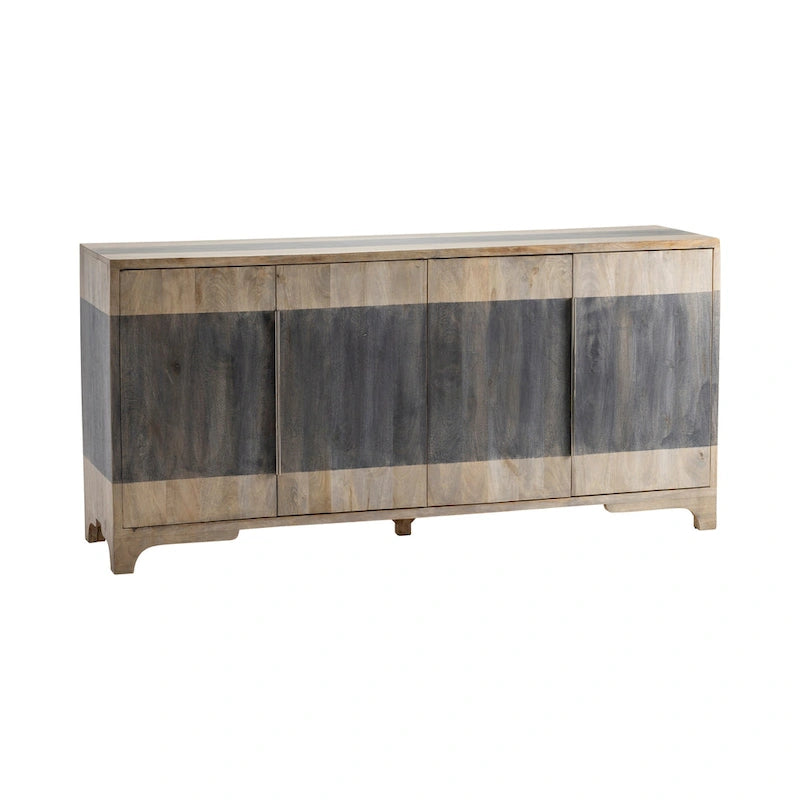 Credenza da soggiorno in legno di mango a due tonalità e quattro ante, mobile bar - 70W x 18D x 33.5H
