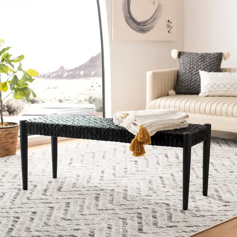 Panca in legno massello e pelle - 47" W x 16" D x 19" H