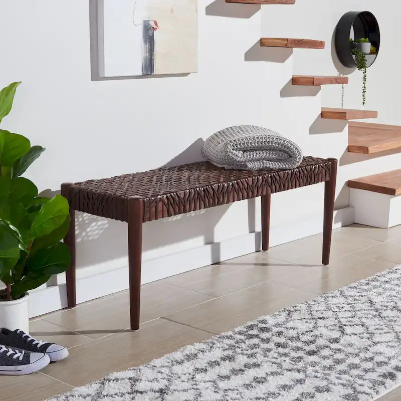 Solid Wood and Leather Bench – 47" W x 16" D x 19" H