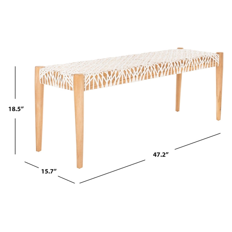 Panca in legno massello e pelle - 47" W x 16" D x 19" H