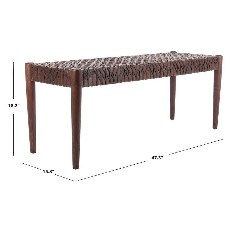 Solid Wood and Leather Bench – 47" W x 16" D x 19" H