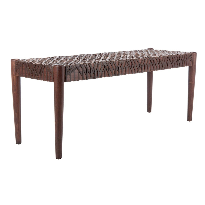 Solid Wood and Leather Bench – 47" W x 16" D x 19" H
