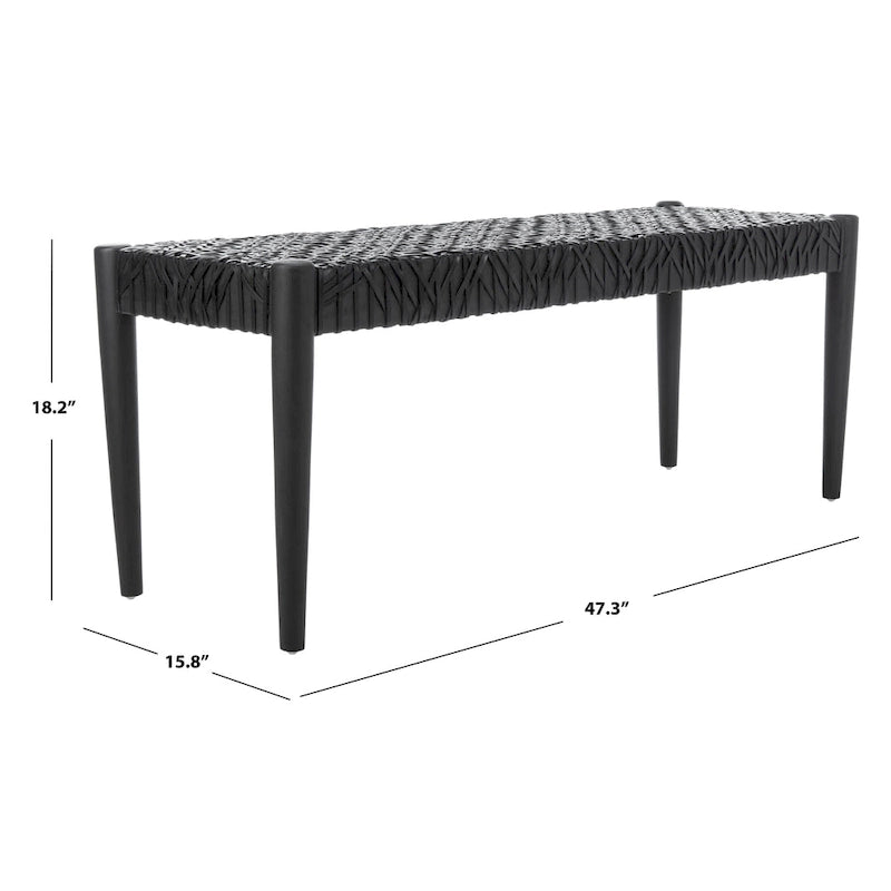 Solid Wood and Leather Bench – 47" W x 16" D x 19" H