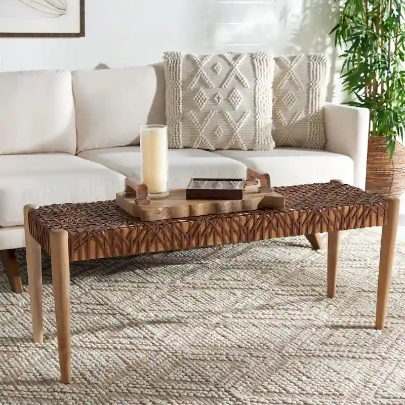 Solid Wood and Leather Bench – 47" W x 16" D x 19" H
