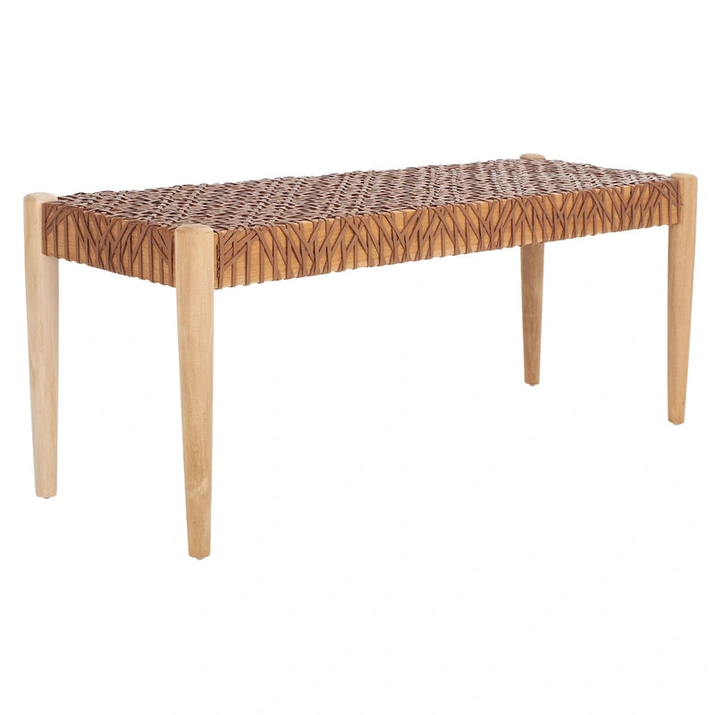 Solid Wood and Leather Bench – 47" W x 16" D x 19" H