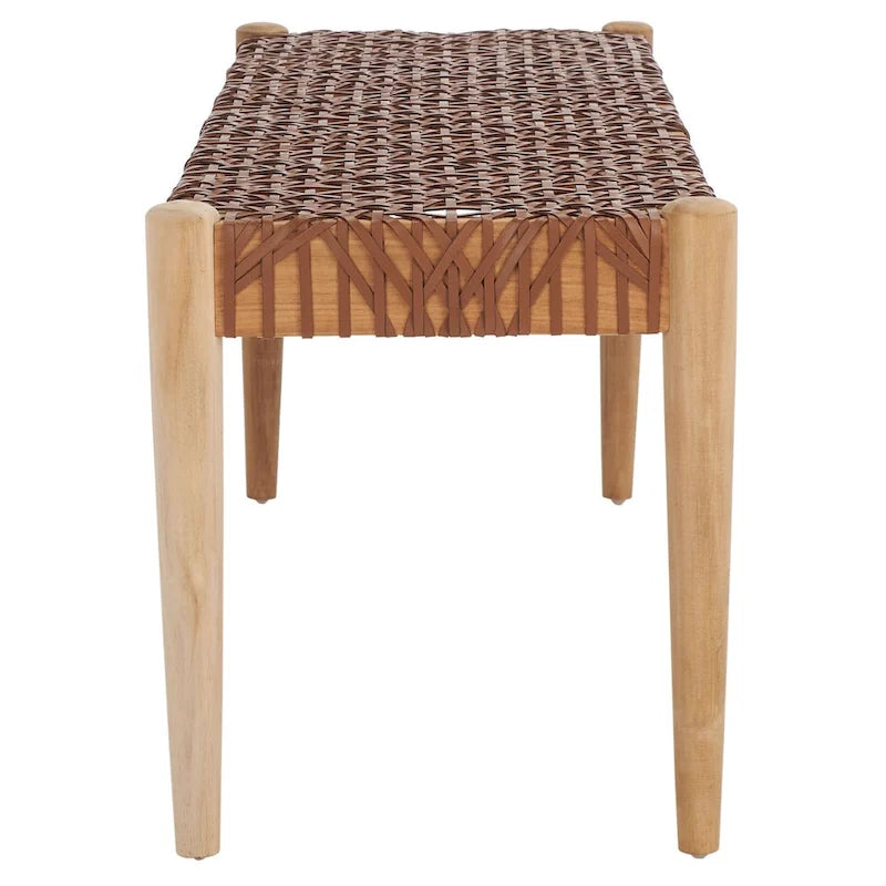 Solid Wood and Leather Bench – 47" W x 16" D x 19" H