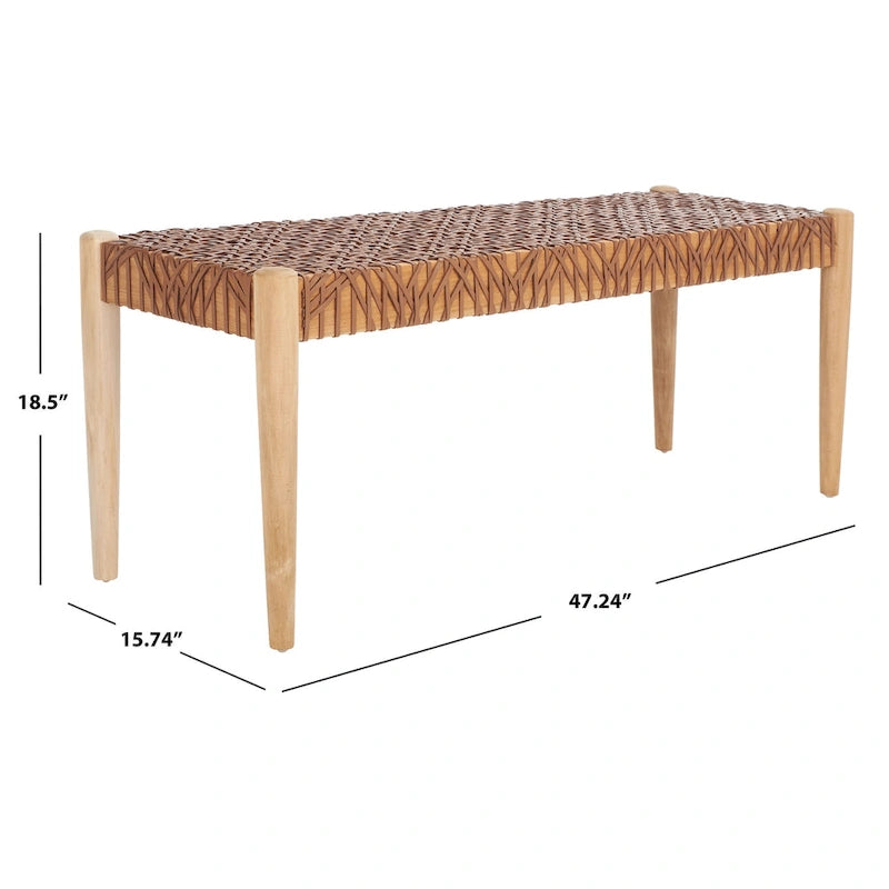 Solid Wood and Leather Bench – 47" W x 16" D x 19" H