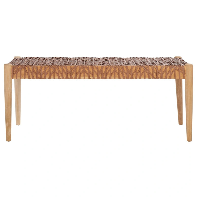 Solid Wood and Leather Bench – 47" W x 16" D x 19" H