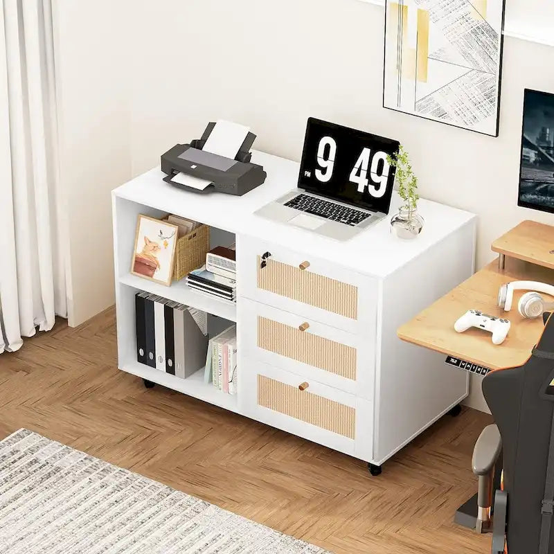 Schedario con cassetti e serratura, schedario laterale mobile per l'ufficio domestico con ripiani contenitori a giorno