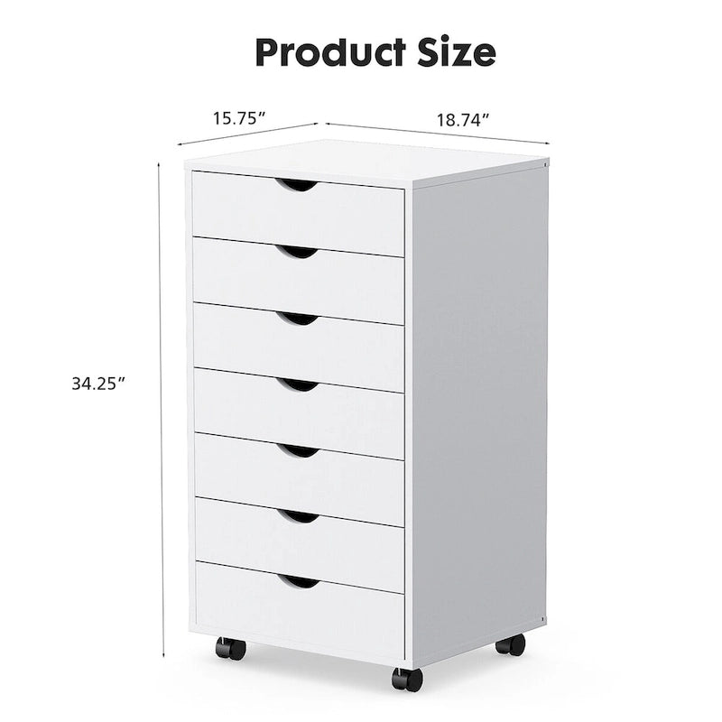 7-Drawer Storage Unit – Wooden Storage Cabinet with Wheels / Mobile Office Organizer