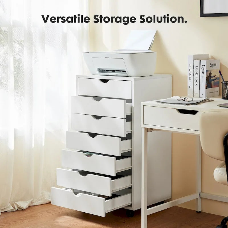 7-Drawer Storage Unit – Wooden Storage Cabinet with Wheels / Mobile Office Organizer