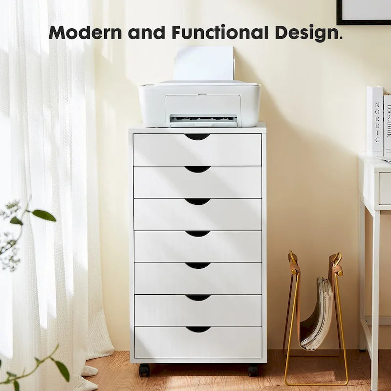 7-Drawer Storage Unit – Wooden Storage Cabinet with Wheels / Mobile Office Organizer