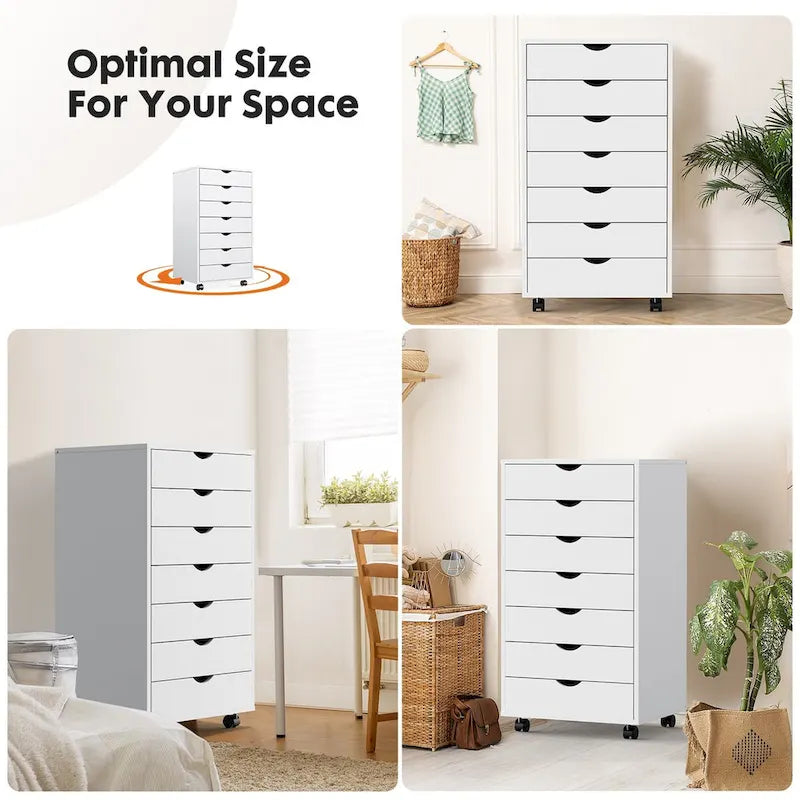 7-Drawer Storage Unit – Wooden Storage Cabinet with Wheels / Mobile Office Organizer