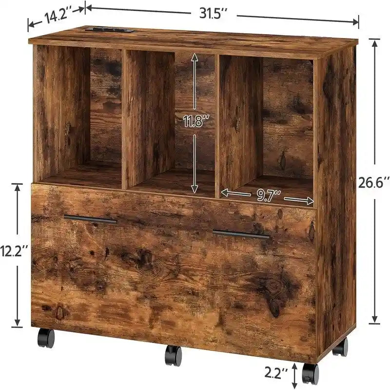 Mobilna boczna szafka na dokumenty ze stacją ładowania - 14.2D x 31.5W x 26.6H