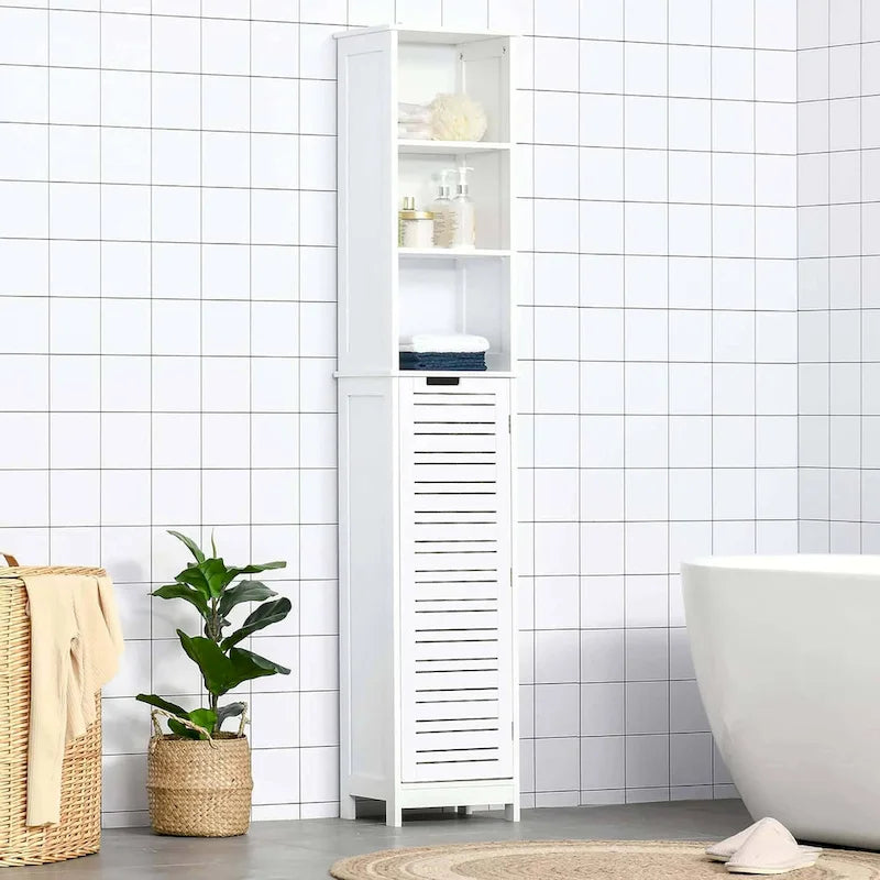 Miami White Tall Bathroom Storage Cabinet Slim Linen Cabinet - 13 7/8L x 10.4W x 68H