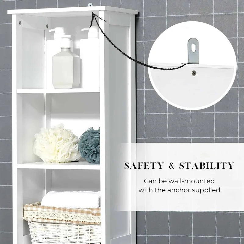Wysoka, smukła biała szafka łazienkowa do przechowywania - 13 7/8L x 10.4W x 68H