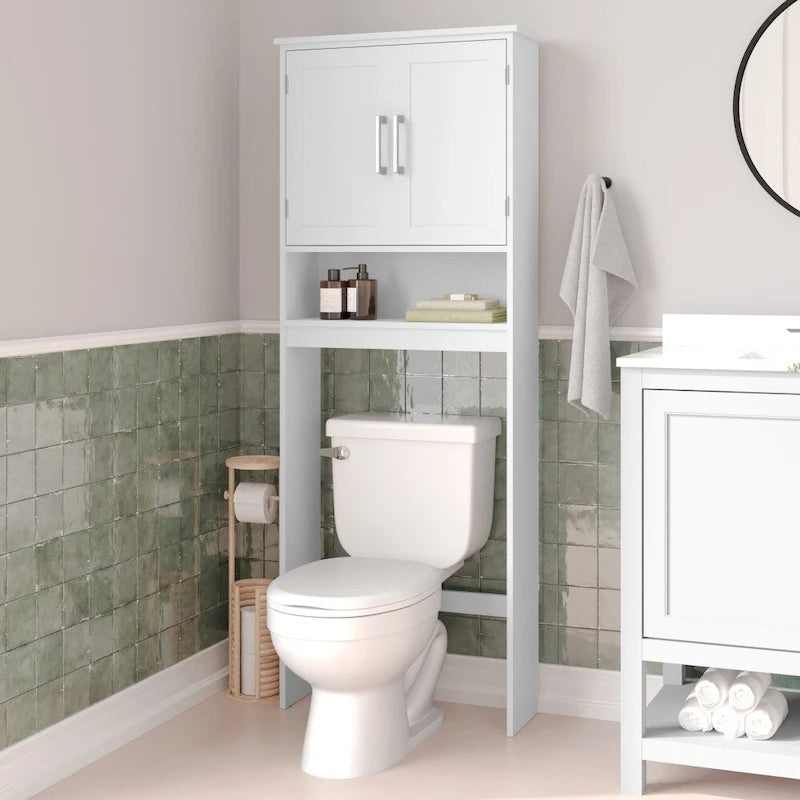 Mobile contenitore moderno grigio da posizionare sopra il WC, con 2 ripiani e ante